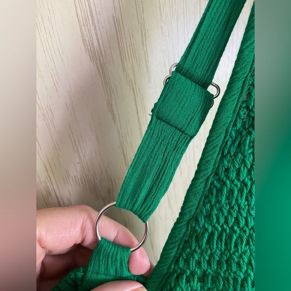 Destination 365 Regular Crinkle Chiffon Crochet Maxi Dress Emerald Green 1X NWT - Picture 10 of 16